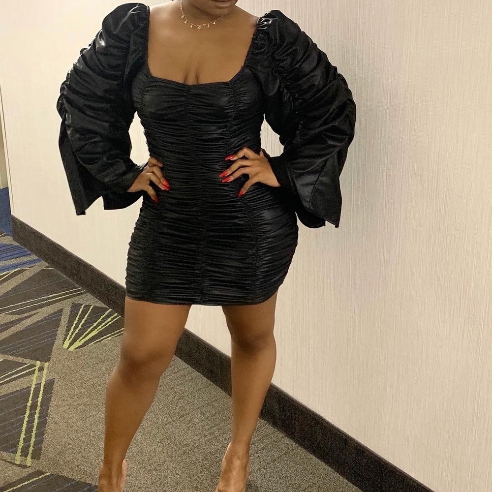 Dramatic Sleeve Ruched Dress